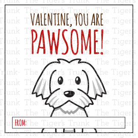 Printable puppy Valentine square tags with 8 unique designs, instant download, perfect for classroom favors or gift tags.