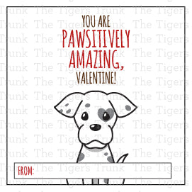 Printable puppy Valentine square tags with 8 unique designs, instant download, perfect for classroom favors or gift tags.