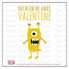 You Blow Me Away, Valentine printable Valentine tag