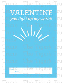 Printable Valentine cards with a fun light-themed pun, instant download classroom Valentine gift for kids, non-candy Valentine exchange.