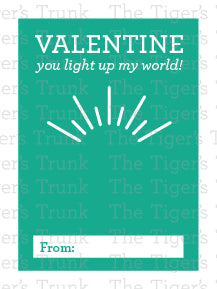 Printable Valentine cards with a fun light-themed pun, instant download classroom Valentine gift for kids, non-candy Valentine exchange.