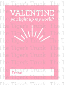 Printable Valentine cards with a fun light-themed pun, instant download classroom Valentine gift for kids, non-candy Valentine exchange.