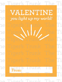 Printable Valentine cards with a fun light-themed pun, instant download classroom Valentine gift for kids, non-candy Valentine exchange.
