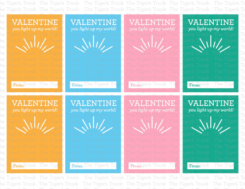 Printable Valentine cards with a fun light-themed pun, instant download classroom Valentine gift for kids, non-candy Valentine exchange.