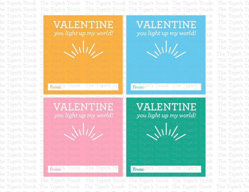 Printable Valentine cards with a fun light-themed pun, instant download classroom Valentine gift for kids, non-candy Valentine exchange.