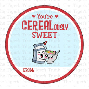 You're CEREALously Sweet printable Valentine disc