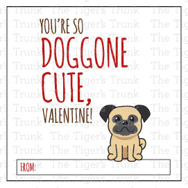 Printable puppy Valentine square tags with 8 unique designs, instant download, perfect for classroom favors or gift tags.