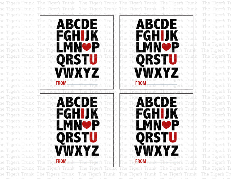 Set of square printable Valentine’s cards for kids with 4 love-themed designs per page. Instant download for fun classroom Valentine’s Day handouts.