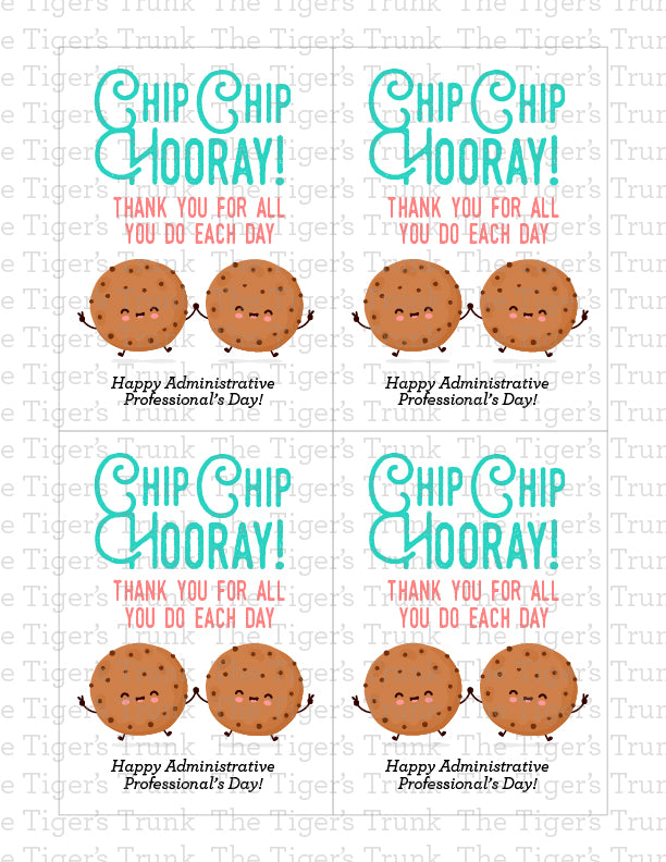 Printable Administrative Assistant Professional mini cards with a cookie theme and a fun thank-you message, available as an instant digital download.