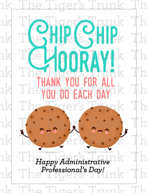 Printable Administrative Assistant Professional mini cards with a cookie theme and a fun thank-you message, available as an instant digital download.