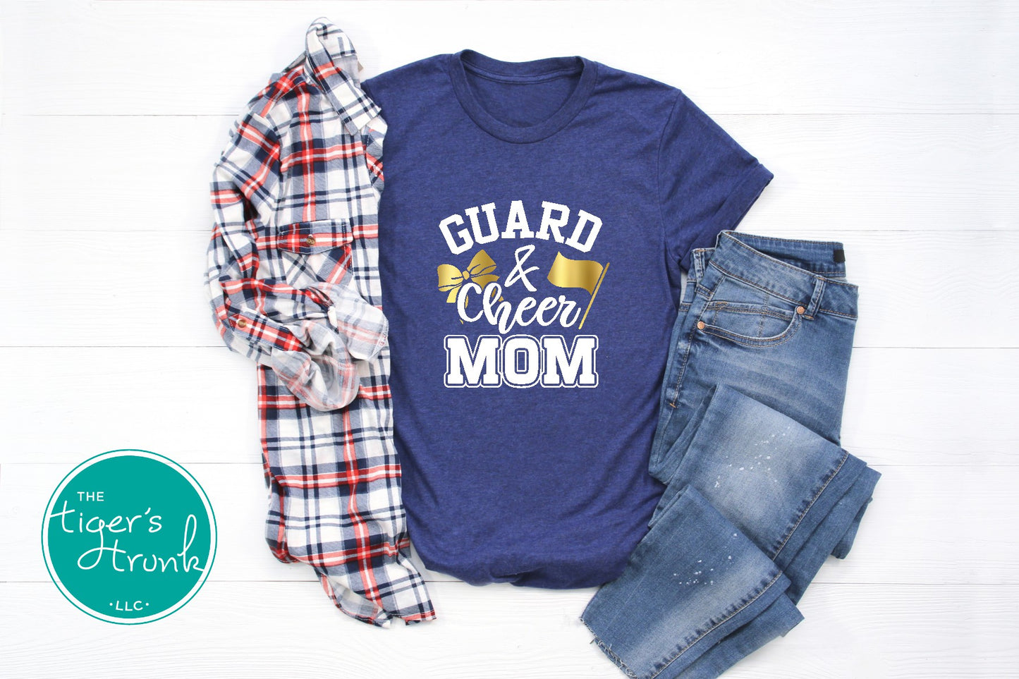 Guard and Cheer Mom shirt customized with school colors, perfect for supporting both cheerleaders and color guard on game day