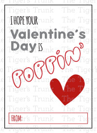 Printable pop-themed Valentine’s cards featuring fun messages like "Just Poppin' By to Say Happy V-Day" and "You Make My Heart Pop," perfect for gum, popcorn, bubbles, or fidget toys.