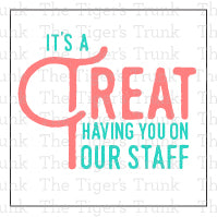 Printable staff appreciation tags with the message "It’s a Treat Having You on Our Staff," 12 to a page, sweet and simple thank-you tags