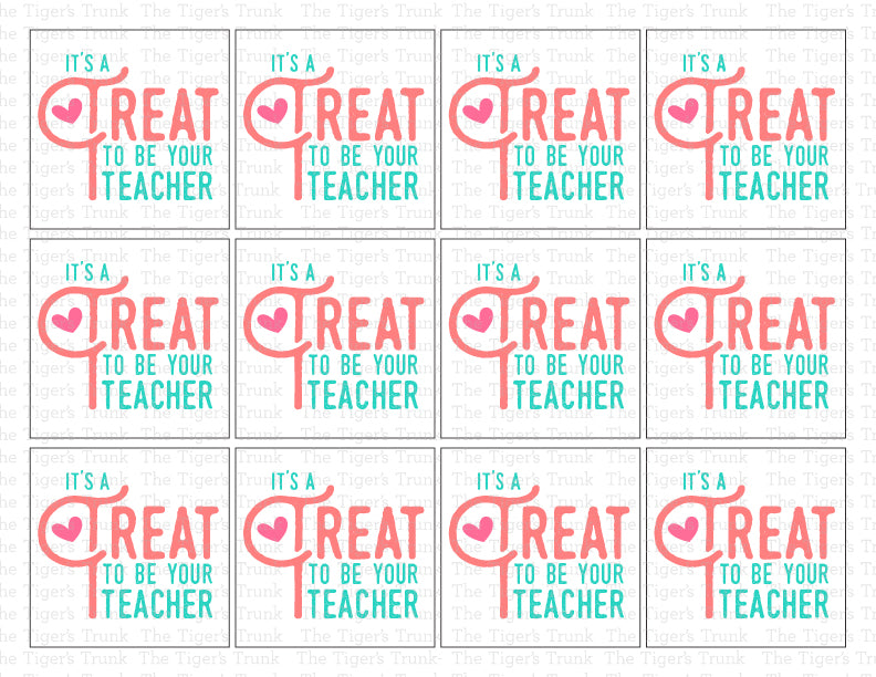 Printable teacher Valentine cards with a fun treat-themed pun, instant download classroom Valentine gifts for students and school appreciation.