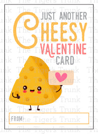 Funny printable Valentine cards with cheese puns, instant download, perfect for kids, classroom exchanges, snack-themed Valentine gifts.