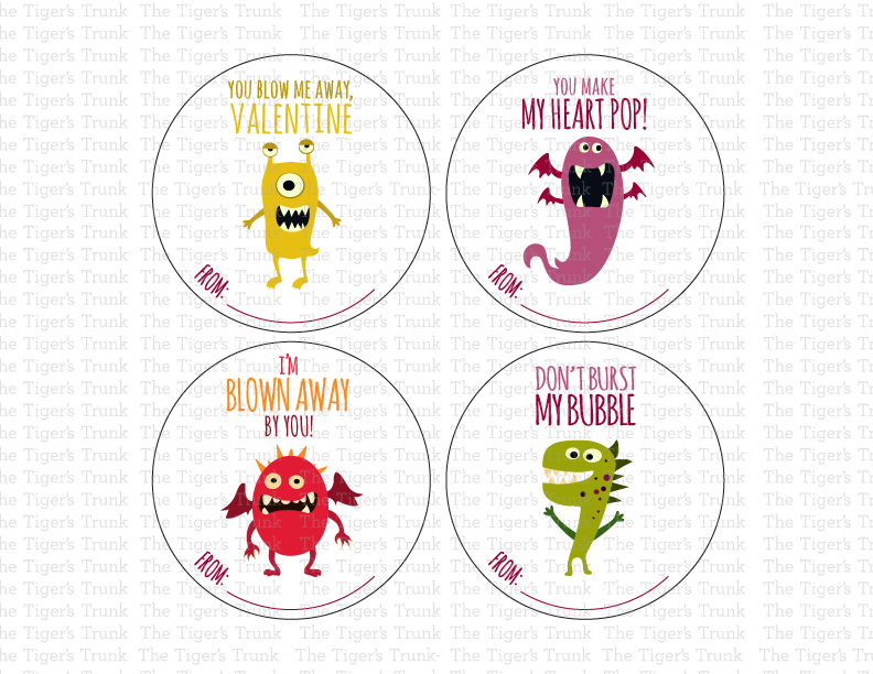 Printable Valentine stickers with bubble-themed puns, instant download round labels for classroom Valentine gifts and party favors.