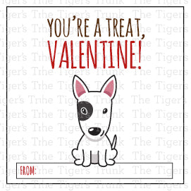 Printable puppy Valentine square tags with 8 unique designs, instant download, perfect for classroom favors or gift tags.
