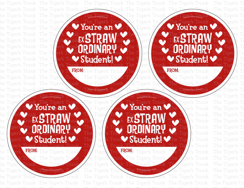 Printable crazy straw-themed Valentine’s cards featuring the message "You're an ExSTRAWordinary Student."