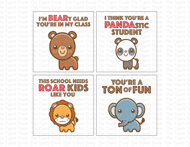 Printable teacher Valentine cards with animal-themed puns, instant download, perfect for classroom student gifts and teacher appreciation.