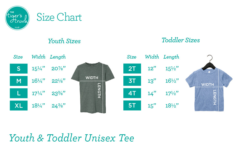 Bella+Canvas Toddler and Youth Short-Sleeved Sizing Chart