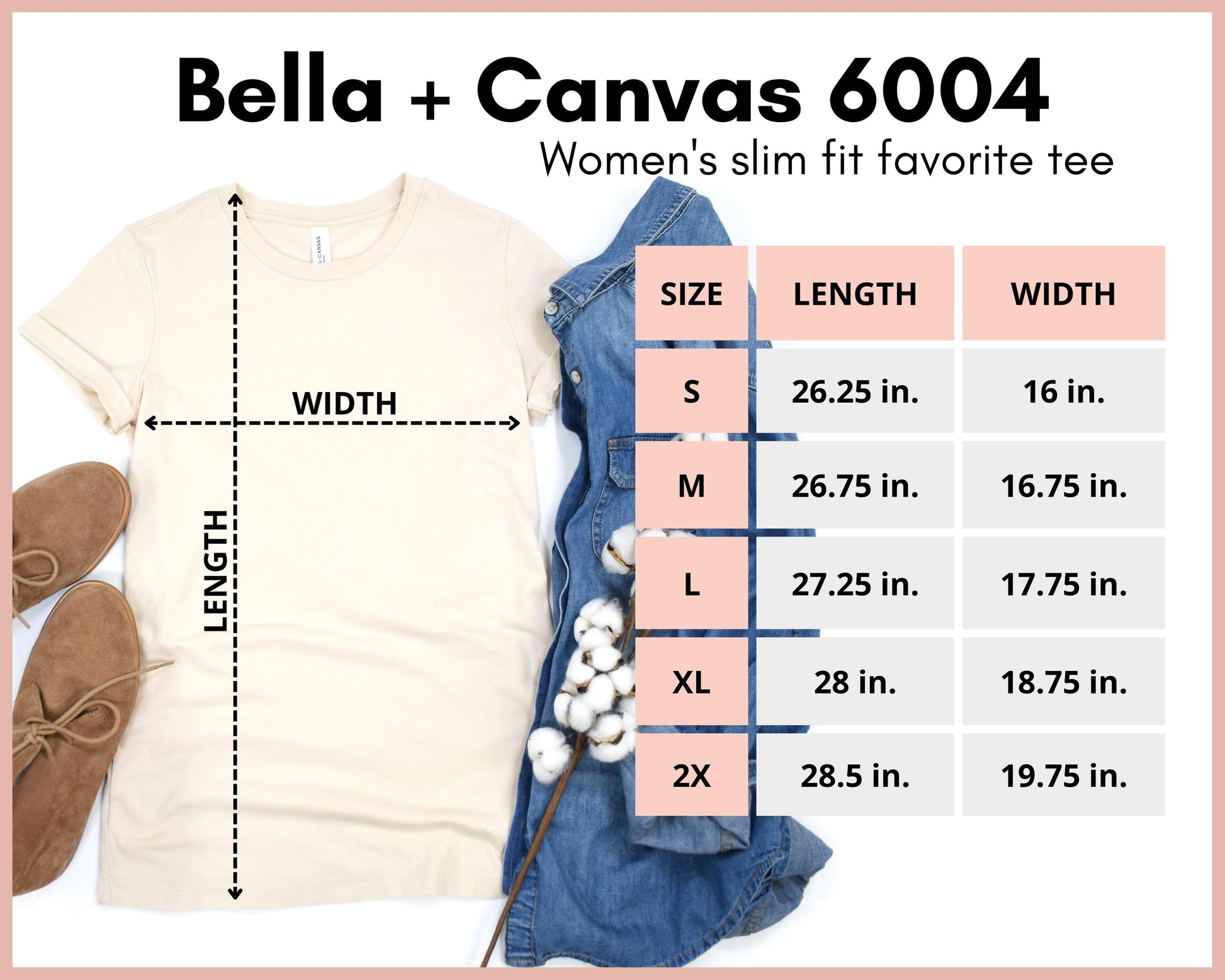 Bella+Canvas Women's Jr. Fit Sizing Chart