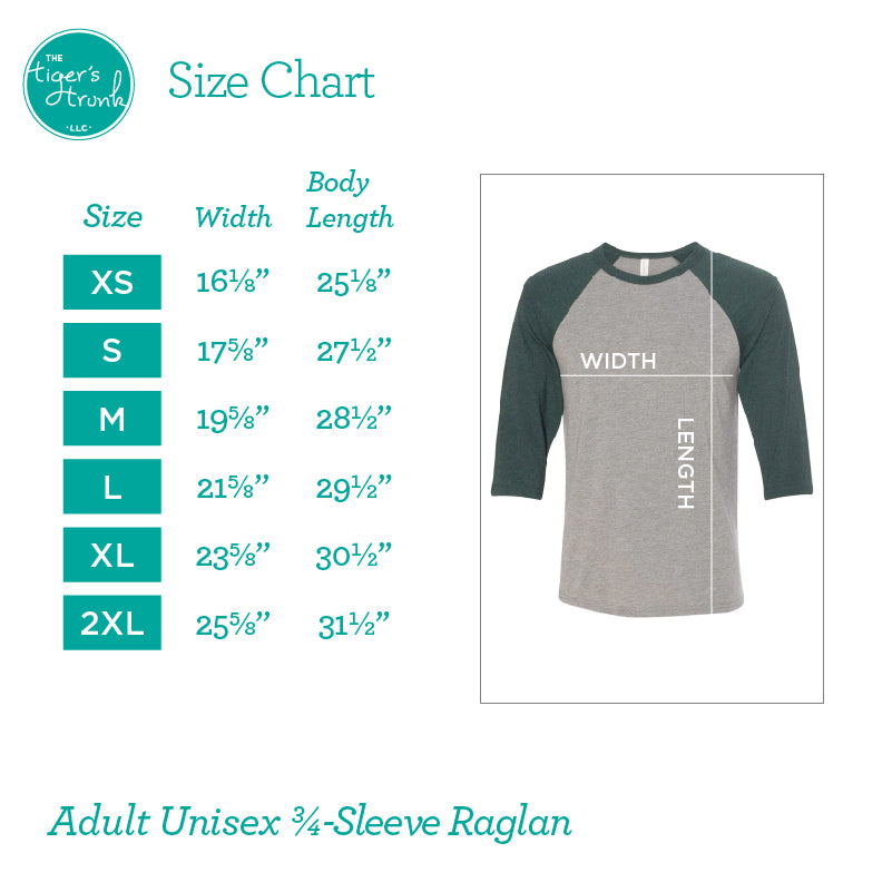 Bella Unisex Adult Raglan Sizing Chart