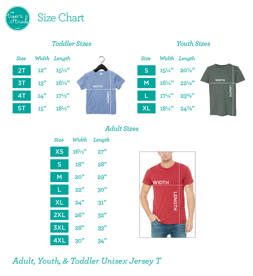 Bella Unisex Toddler Youth Adult Short-Sleeve Sizing Chart