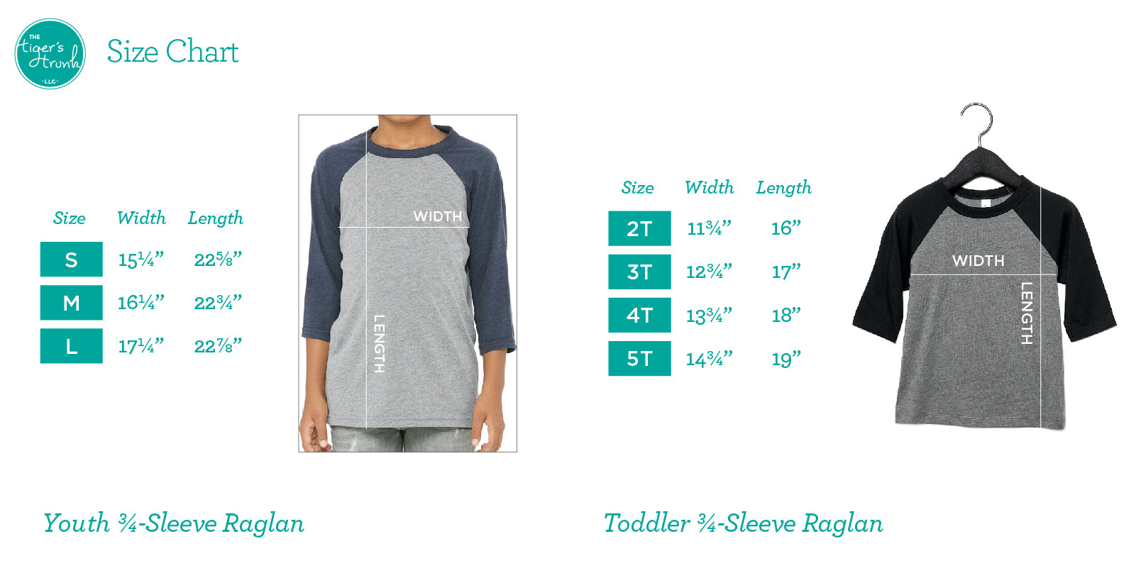 Bella Unisex Toddler Youth Raglan Sizing Chart