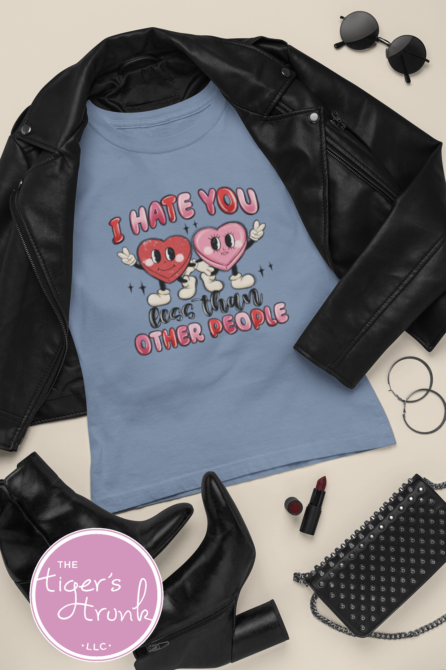 Funny Valentine’s Day shirt with the phrase "I Hate You Less Than Other People," perfect for sarcastic and humorous Valentine vibes.