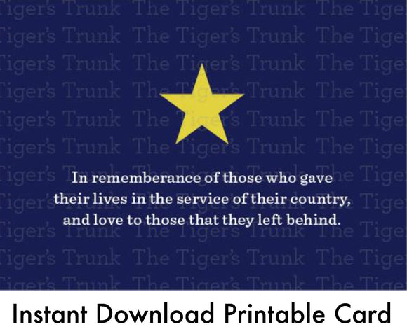 Memorial Day Card | In Rememberance | Instant Download | Printable Card