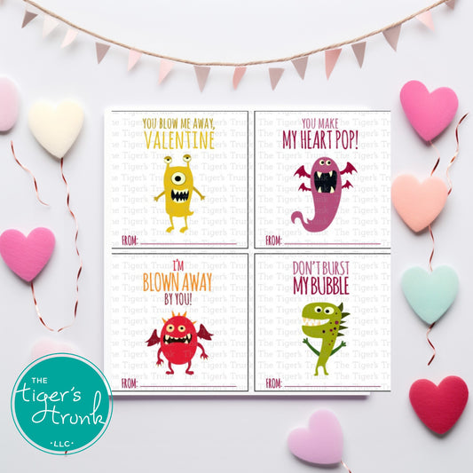 Printable Valentine tags with bubble-themed puns, instant download, perfect for classroom Valentine gifts, non-candy treats, and party favors.