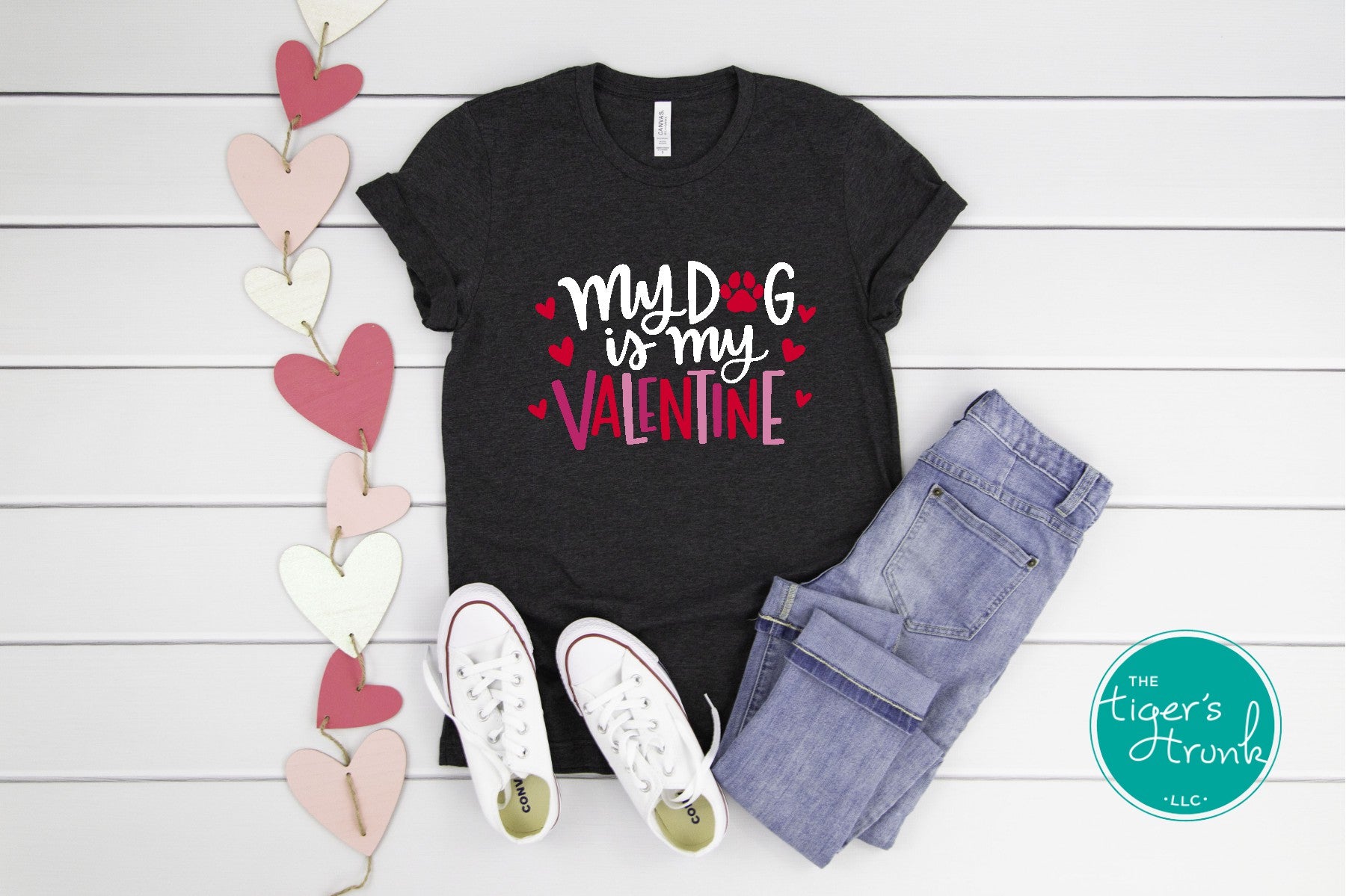 Valentine’s Day shirt reading "My Dog Is My Valentine," a perfect casual outfit for dog lovers in a unisex style.