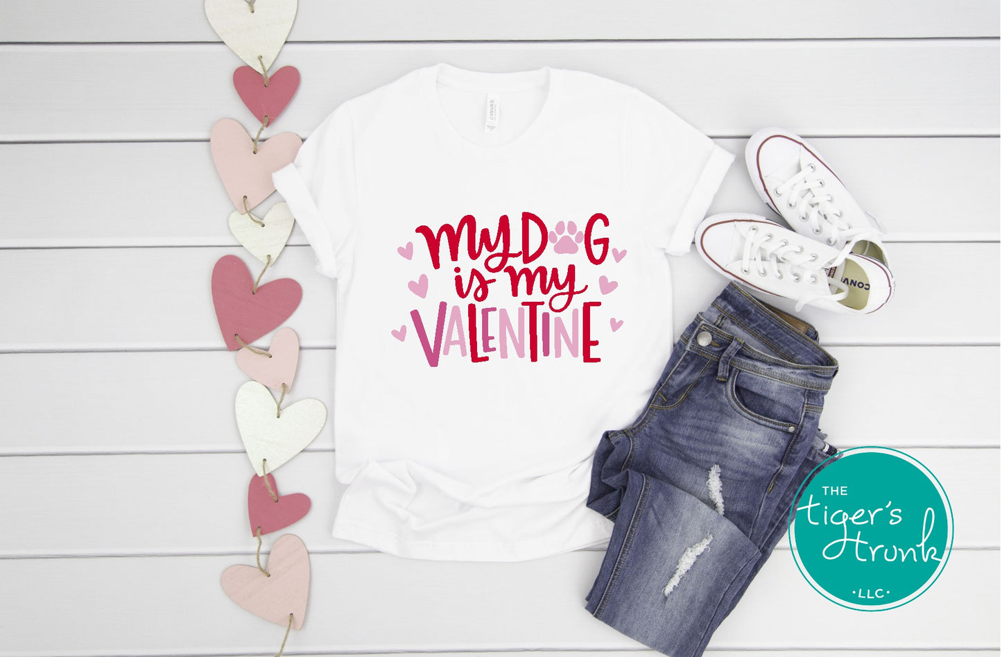 Valentine’s Day shirt reading "My Dog Is My Valentine," a perfect casual outfit for dog lovers in a unisex style.