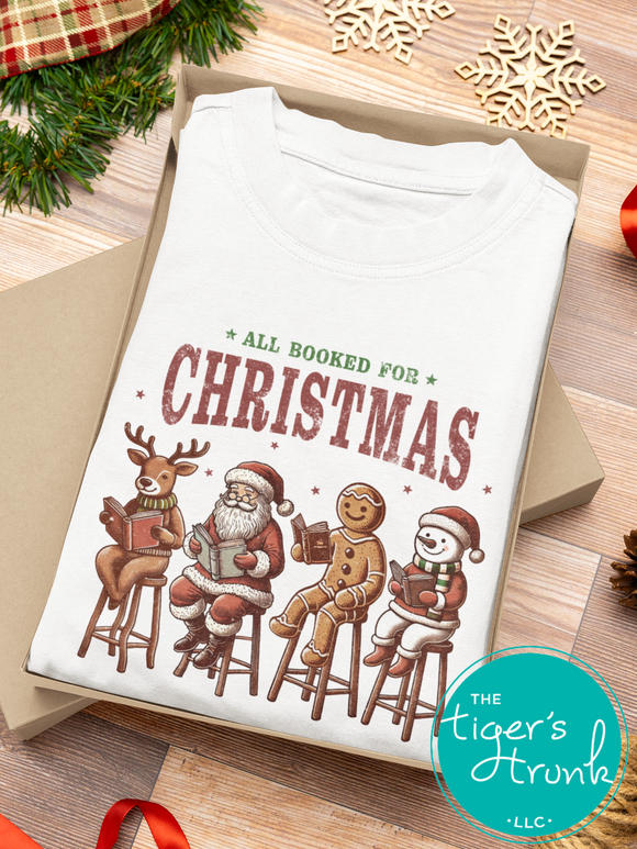 Christmas Shirt | Bookish Graphic Tee | All Booked for Christmas | Long-Sleeve Shirt