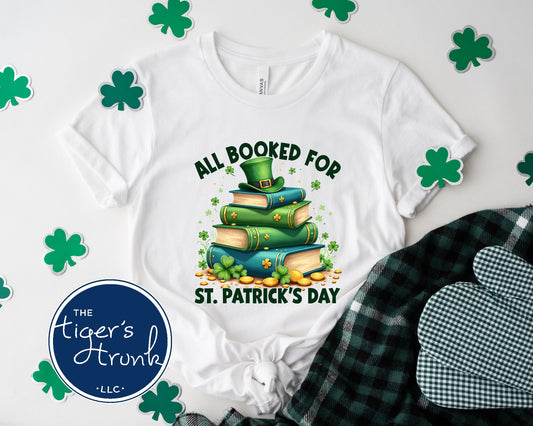 All Booked for St. Patrick’s Day Shirt, Funny Book Lover Irish Tee, Literary Clover Reading T-Shirt