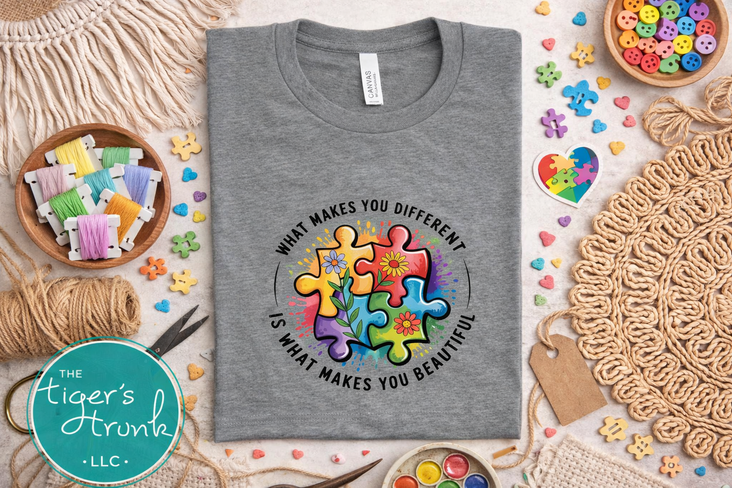 Gray autism puzzle shirt with inclusion message