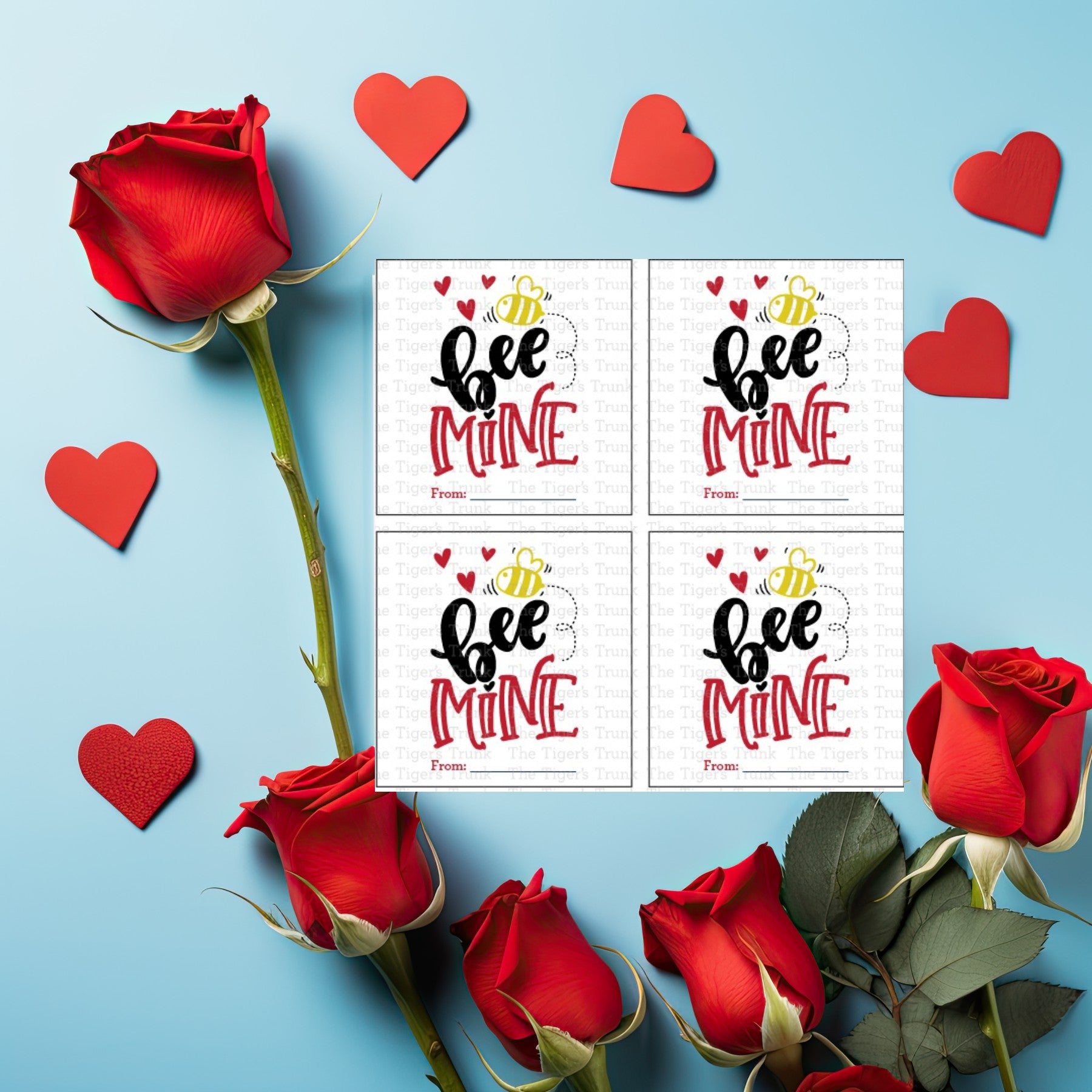 Valentine’s tags with a honey bee theme and the message "Bee Mine," perfect for treat bags and party favors.