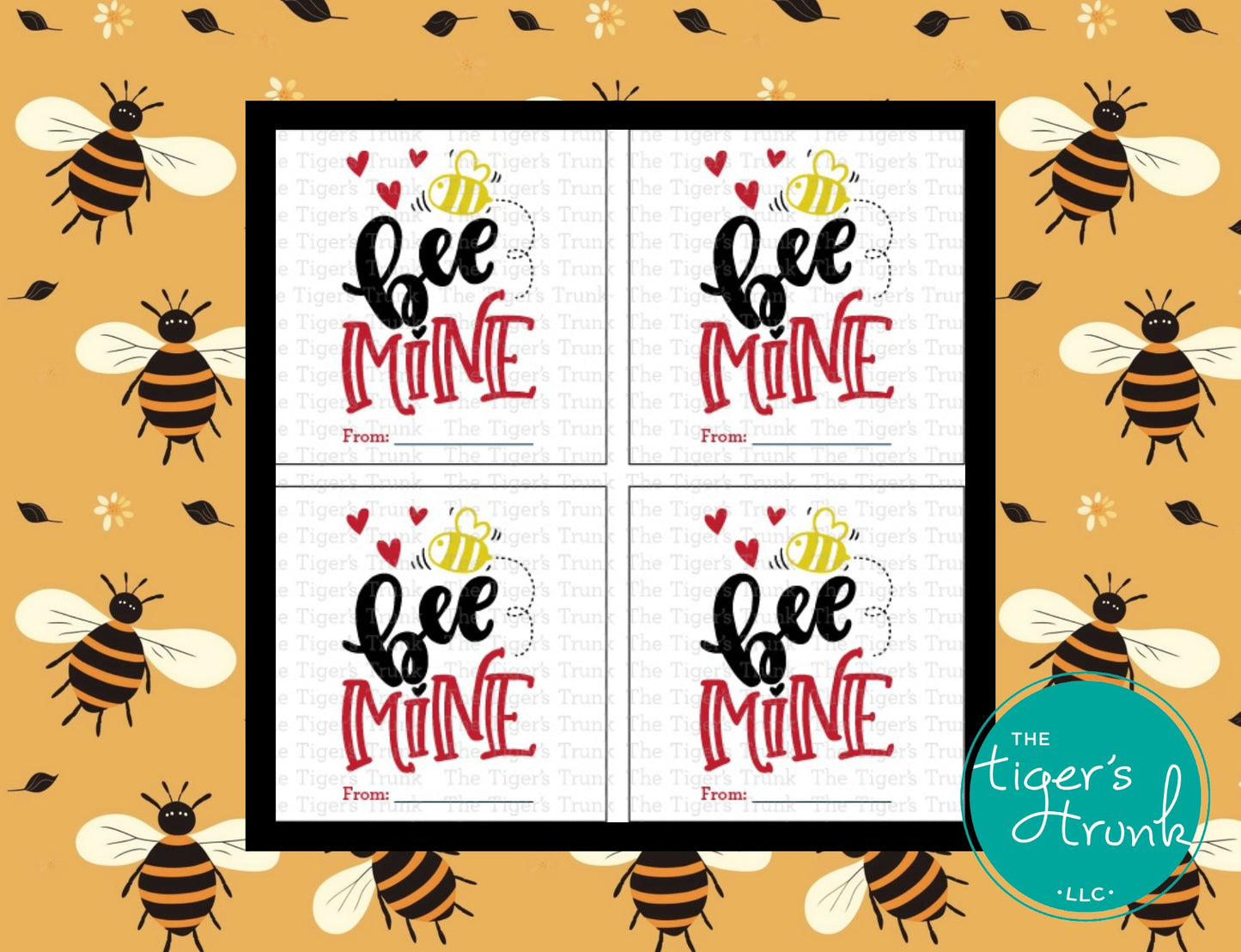 Valentine’s tags with a honey bee theme and the message "Bee Mine," perfect for treat bags and party favors.