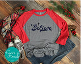 Christmas Shirt | Believe | 3/4-Sleeve Raglan Shirt