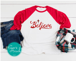 Christmas Shirt | Believe | 3/4-Sleeve Raglan Shirt