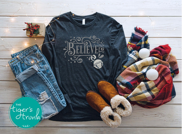 Christmas Shirt | Believe | Monochromatic Long-Sleeve Shirt