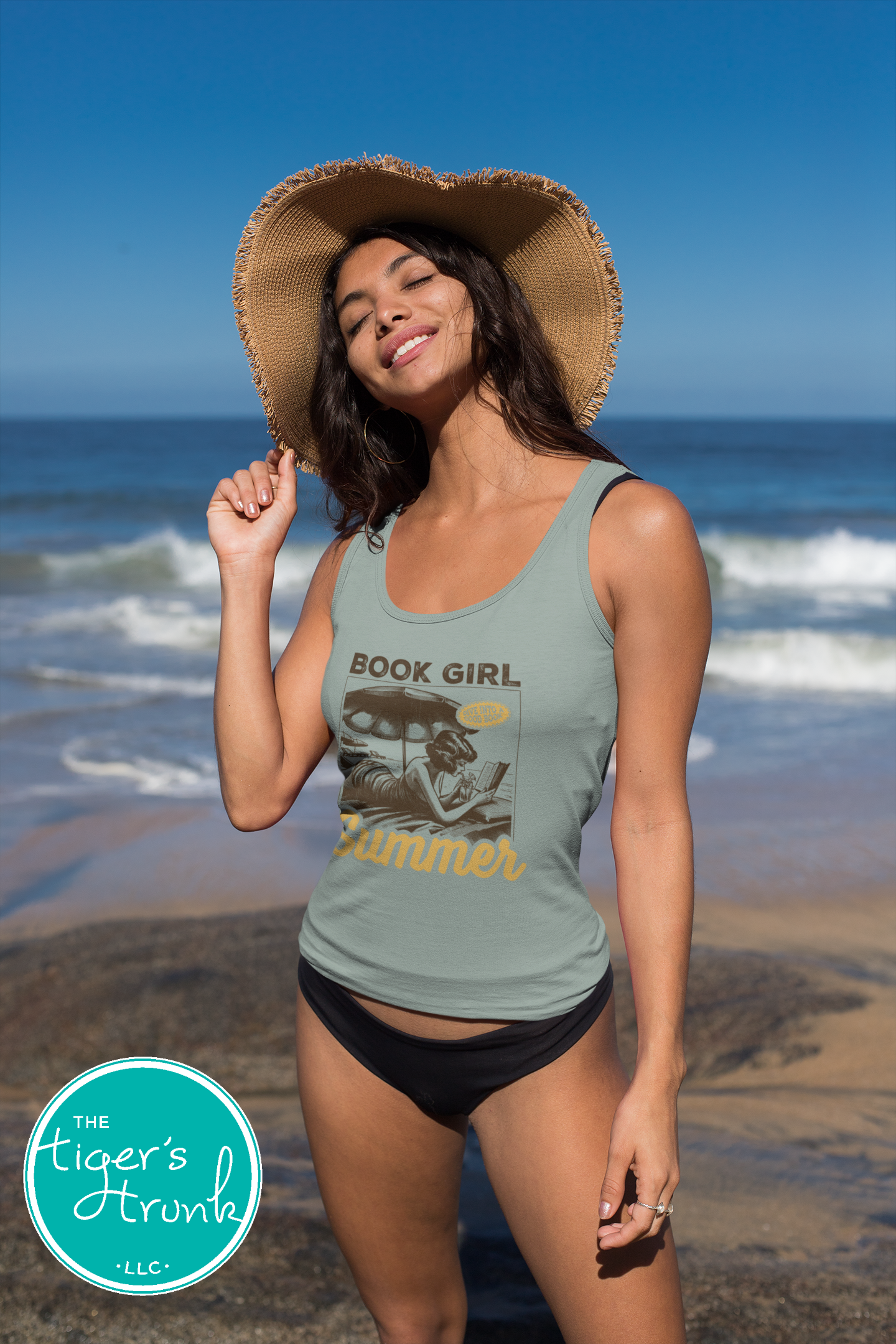 Ttank top with the phrase "Dive Into a Good Book," lightweight summer shirt for readers, librarians, and book lovers