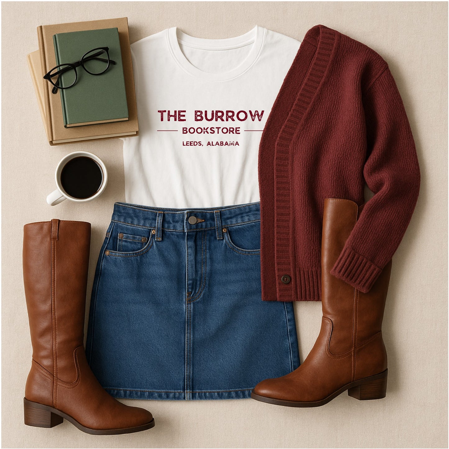 White Shirt Mockup PNG with Bookish Décor