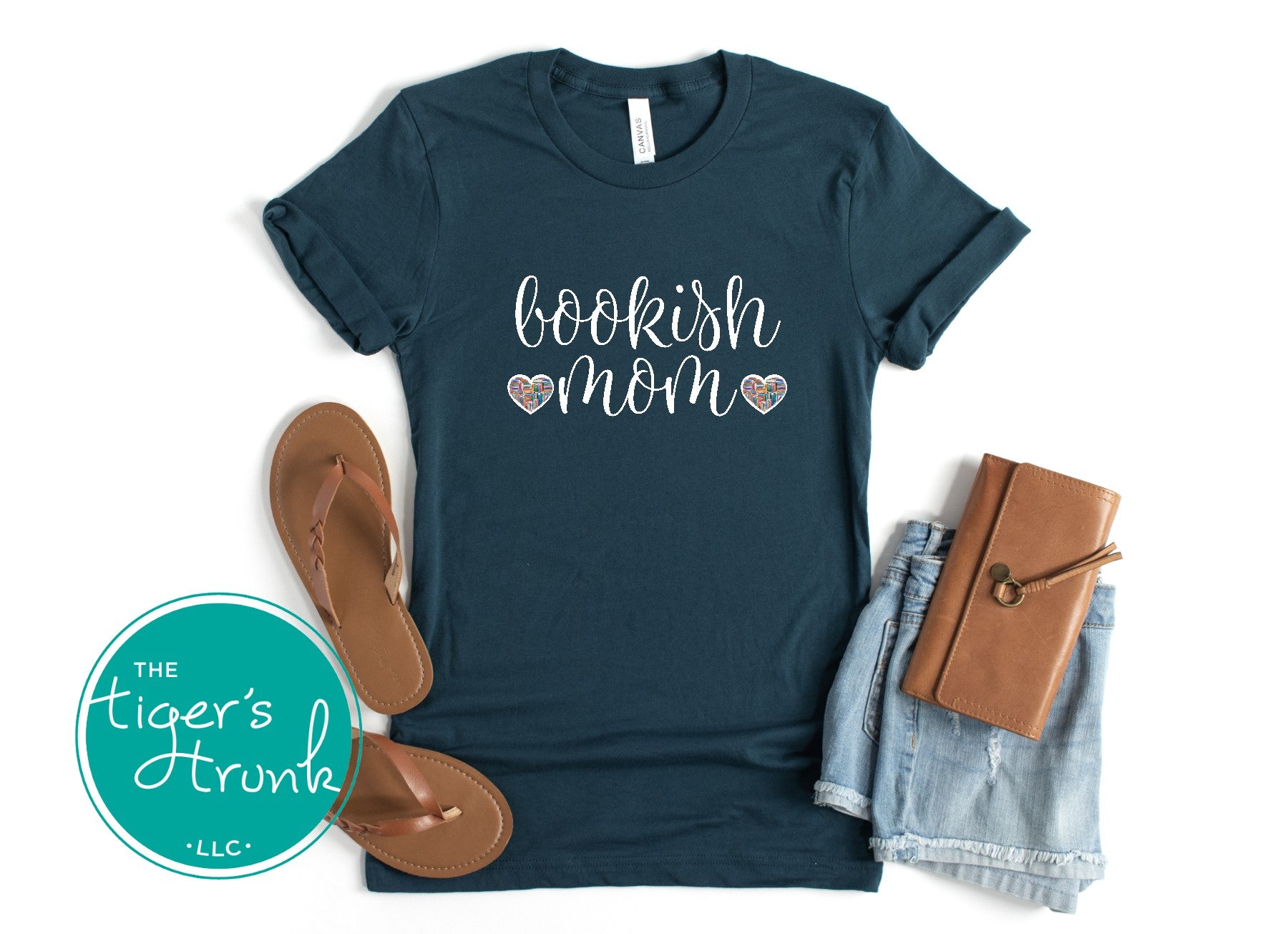 T-shirt that says "Bookish Mom," soft and simple design perfect for moms who love to read