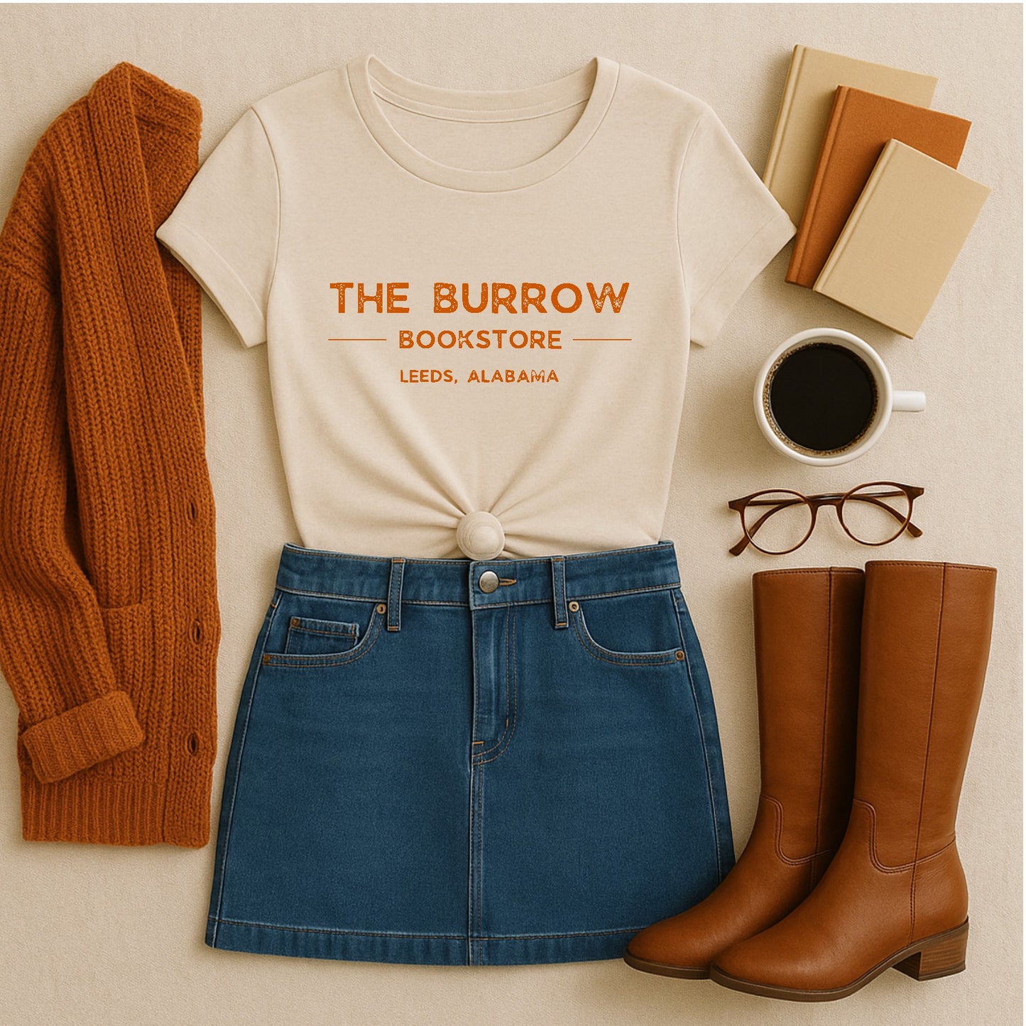 Natural Shirt Mockup PNG with Bookish Décor