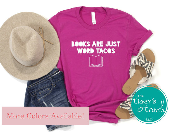 Bookish Bag | Bookish Graphic Tee | Books are Just Word Tacos  | Canvas Tote Bag | Short-Sleeve Shirt