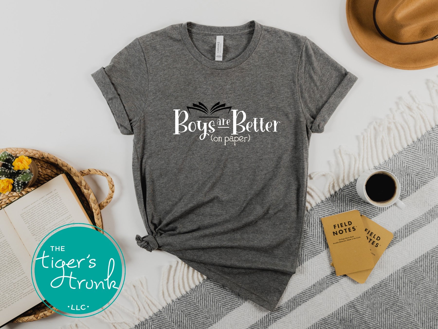 Book-themed t-shirt with Boys Are Better on Paper design, perfect for book lovers and romance readers