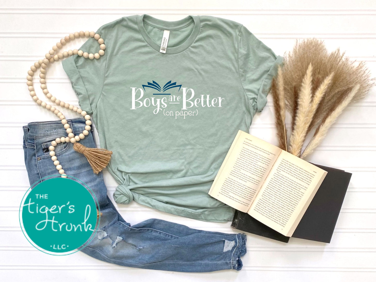 Book-themed t-shirt with Boys Are Better on Paper design, perfect for book lovers and romance readers