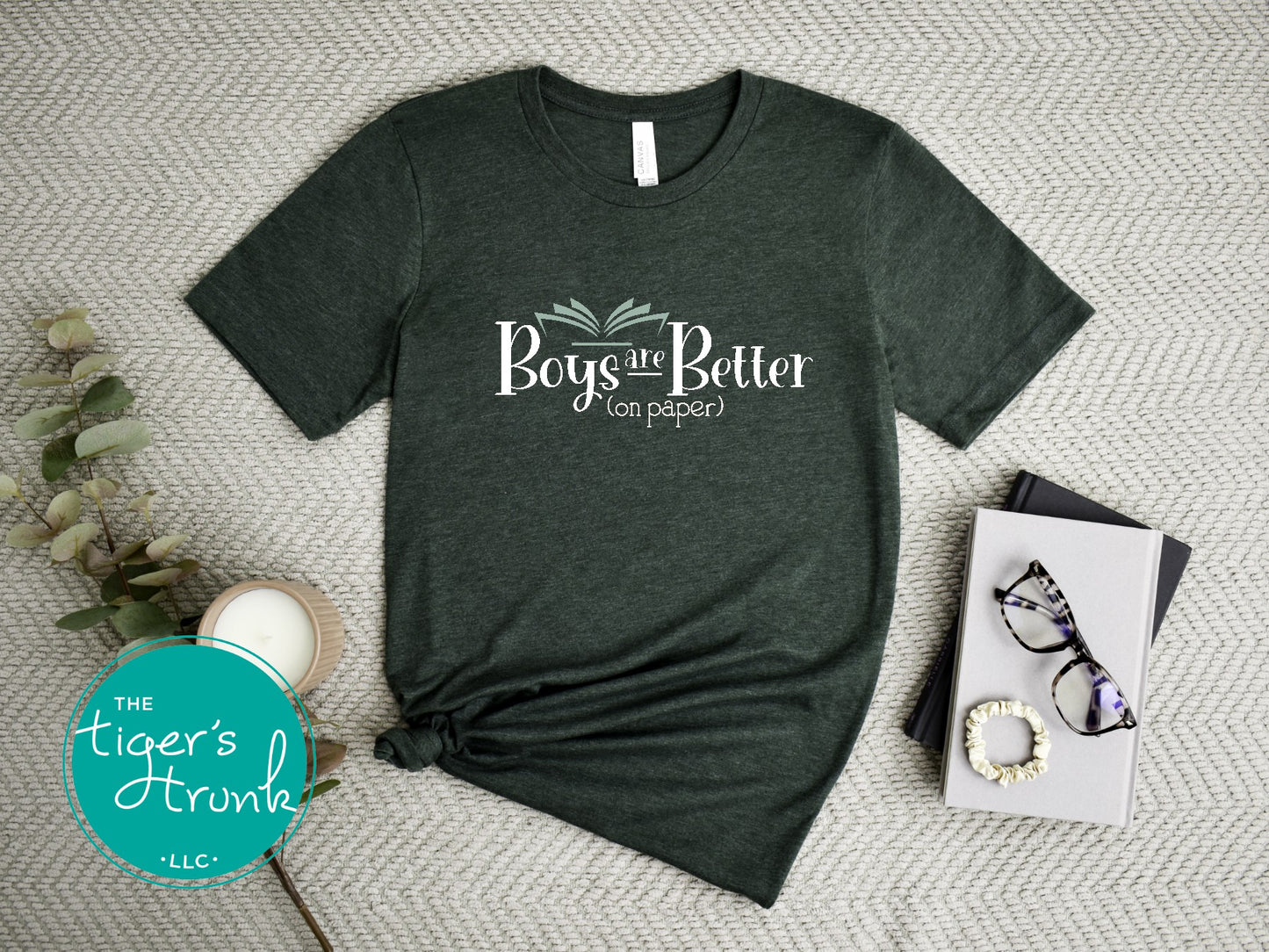 Book-themed t-shirt with Boys Are Better on Paper design, perfect for book lovers and romance readers