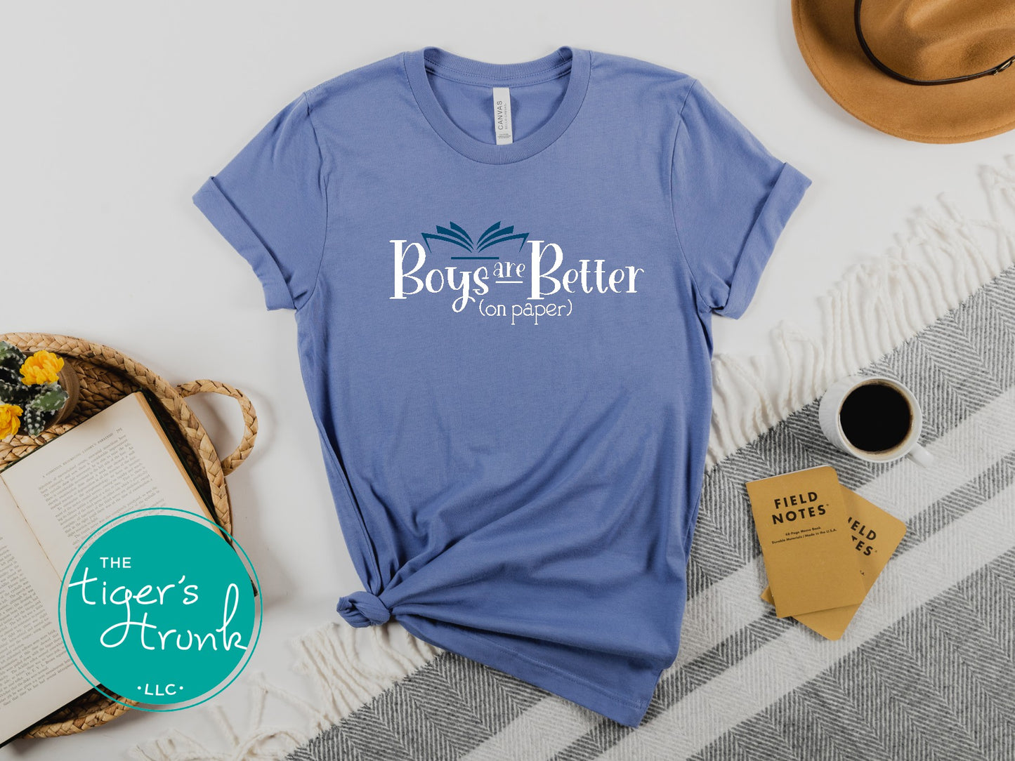 Book-themed t-shirt with Boys Are Better on Paper design, perfect for book lovers and romance readers